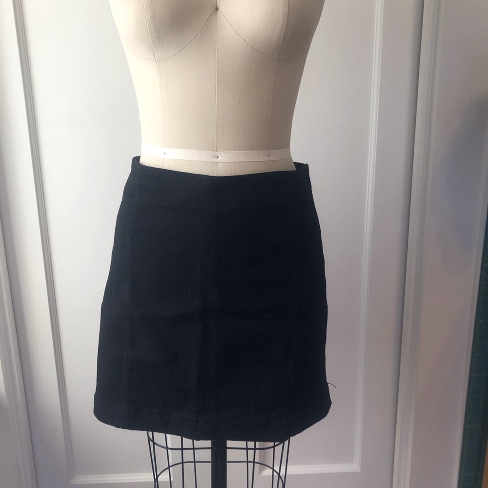 Black denim mini skirt